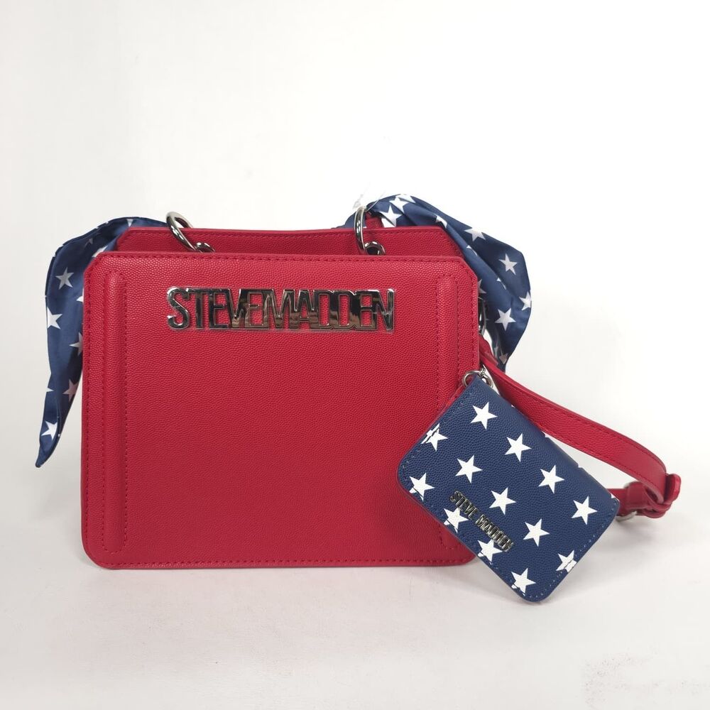 STEVE MADDEN Women's New Crossbody Satchel BELVYNN Star Scarf Red DT627935